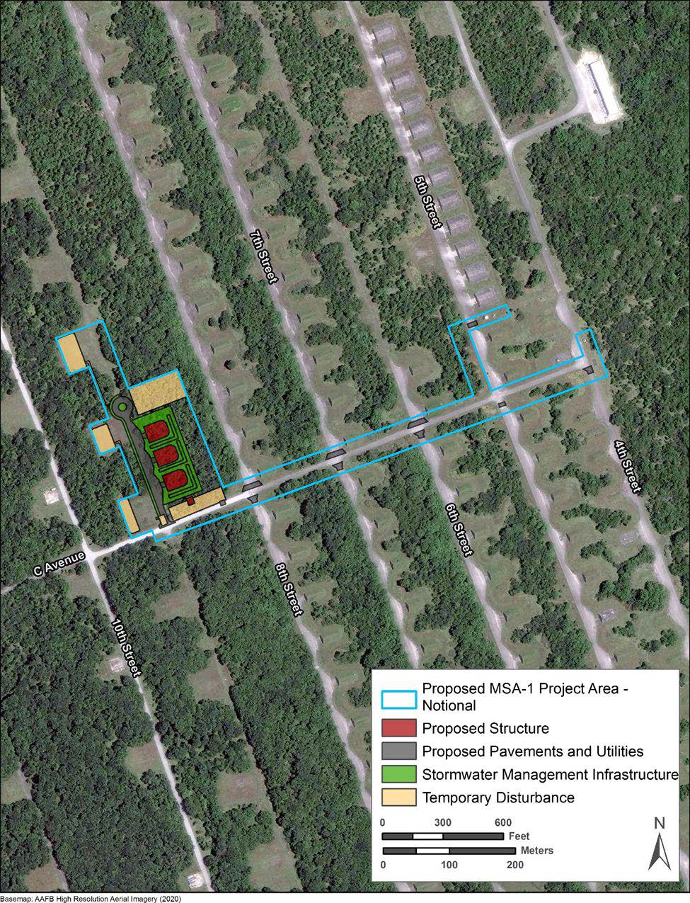 Site plan of the proposed infrastructure upgrades within Munitions Storage Area-1.